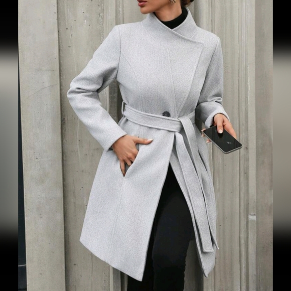 Women's Solid Color Long Sleeve Long Elegant Office Jacket For Fall/Winter - Picture 3 of 4